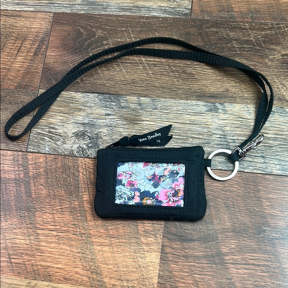 Vera Bradley Black and Pink Floral ID Lanyard